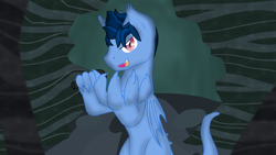 Size: 5760x3240 | Tagged: safe, artist:glacierfrostclaw, oc, oc only, oc:glacier frostclaw, dracony, hybrid, absurd resolution, cave, microphone, singing, solo, standing up