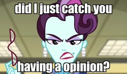Size: 1062x624 | Tagged: safe, edit, edited screencap, screencap, principal abacus cinch, equestria girls, friendship games, angry, glasses, image macro, meme, opinion, reaction image, solo