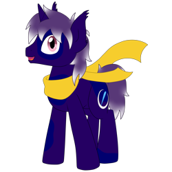 Size: 6658x6658 | Tagged: safe, artist:glacierfrostclaw, oc, oc only, oc:aether lionheart, bat pony, hybrid, pony, unicorn, absurd resolution, clothes, scarf, simple background, solo, spots, transparent background