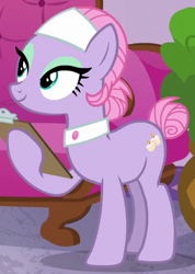 Size: 380x534 | Tagged: safe, screencap, lavender essence, pony, applejack's "day" off, clipboard, hoof hold, solo, spa pony