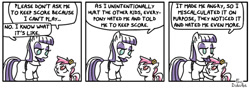 Size: 650x228 | Tagged: safe, artist:foudubulbe, maud pie, oc, oc:molly coddle, pony, comic:damp rocks, comic, dialogue, hug, monochrome, neo noir, one eye closed, partial color