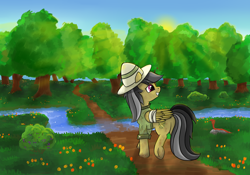 Size: 3000x2100 | Tagged: safe, artist:o0o-bittersweet-o0o, daring do, cobra, snake, bandage, forest, river, smiling, sun