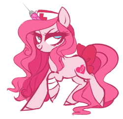 Size: 400x389 | Tagged: safe, artist:misspinka, oc, oc only, oc:cootie, earth pony, pony, female, lidded eyes, mare, not pinkie pie, nurse, raised hoof, simple background, solo, syringe, transparent background