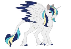 Size: 1024x713 | Tagged: safe, artist:colourstrike, oc, oc only, oc:prince maximus, alicorn, classical unicorn, pony, cloven hooves, colored hooves, colored wings, colored wingtips, leonine tail, male, offspring, parent:princess cadance, parent:shining armor, parents:shiningcadance, simple background, solo, stallion, unshorn fetlocks, white background