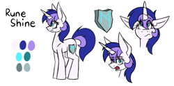 Size: 1005x499 | Tagged: safe, artist:raeligath, oc, oc only, oc:rune shine, pony, unicorn, female, mare, reference sheet, solo