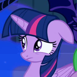 Size: 506x507 | Tagged: safe, screencap, nightmare moon, twilight sparkle, twilight sparkle (alicorn), alicorn, pony, the cutie re-mark, animated, blinking, cropped, duo, female, floppy ears, folded wings, frown, gif, looking at something, loop, male, mare, open mouth, perfect loop, worried