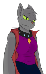 Size: 624x989 | Tagged: safe, artist:wulfanite, femrover, rover, anthro, diamond dog, breasts, clothes, collar, female, rule 63, simple background, smiling, solo, transparent background