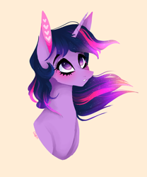 Size: 1024x1229 | Tagged: safe, artist:jgreti, twilight sparkle, blushing, bust, eye reflection, heart eyes, looking up, portrait, simple background, solo, windswept mane, wingding eyes