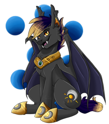 Size: 686x778 | Tagged: safe, artist:crecious, oc, oc only, oc:sun rise, bat pony, pony, jewelry, sitting, solo