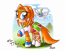 Size: 1100x859 | Tagged: safe, artist:tobibrocki, parasprite, chao, clothes, crossover, paraspritized, ponified, solo, sonic the hedgehog (series), tikal