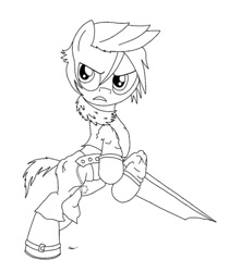 Size: 539x643 | Tagged: safe, artist:pizzamovies, pony, clothes, final fantasy, final fantasy viii, gun sword, keychain, playstation, ponified, solo, squall leonhart, vest