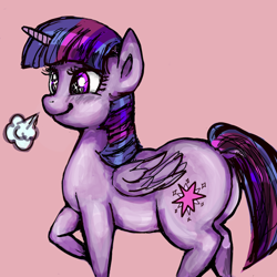 Size: 1000x1000 | Tagged: safe, artist:xkaix2501, twilight sparkle, twilight sparkle (alicorn), alicorn, pony, cute, female, horses doing horse things, mare, pixiv, puff, snorting, solo, twibutt, wingding eyes