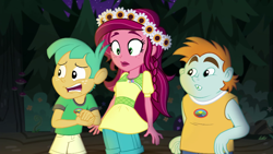 Size: 1280x720 | Tagged: safe, screencap, gloriosa daisy, snails, snips, equestria girls, legend of everfree, flower, flower in hair, magical geodes