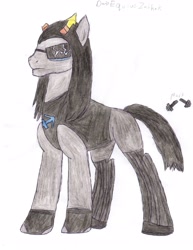 Size: 2550x3300 | Tagged: safe, artist:aridne, pony, troll, clothes, equius zahhak, homestuck, horns, ponified, solo, sunglasses, traditional art