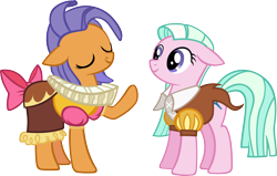 Size: 2871x1826 | Tagged: safe, artist:ironm17, chancellor puddinghead, frying pan (character), smart cookie, tender brush, winter lotus, hearth's warming eve (episode), clothes, las pegasus resident, ruff (clothing), simple background, transparent background, vector