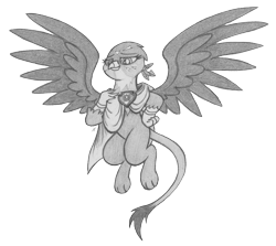 Size: 1382x1231 | Tagged: safe, artist:lockerobster, gabby, griffon, monochrome, solo