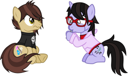 Size: 2190x1303 | Tagged: safe, artist:lightningbolt, derpibooru exclusive, earth pony, pony, unicorn, .svg available, brendon urie, casual, clothes, confused, duo, hoodie, hoof hold, male, microphone, panic! at the disco, ponified, puffy cheeks, ryan ross, shirt, shocked, simple background, sitting, stallion, svg, t-shirt, transparent background, vector