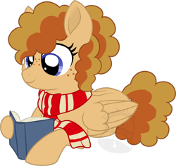Size: 742x700 | Tagged: safe, artist:tambelon, oc, oc only, oc:will call, pegasus, pony, book, clothes, female, mare, scarf, solo, watermark