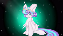 Size: 4096x2304 | Tagged: safe, artist:aaftergloweeye, princess flurry heart, alicorn, pony, absurd resolution, older, sitting, solo, stars