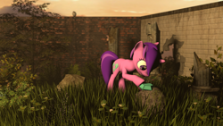 Size: 1024x576 | Tagged: safe, artist:oc1024, amethyst star, sparkler, 3d, diamond, gem, grass, shadow, solo, source filmmaker, stone, wall