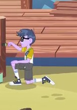Size: 153x218 | Tagged: safe, screencap, microchips, equestria girls, legend of everfree, background human, clothes, converse, glasses, pier, shoes, shorts, sneakers, socks, solo