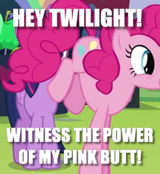 Size: 338x368 | Tagged: safe, derpibooru import, edit, edited screencap, screencap, pinkie pie, twilight sparkle, twilight sparkle (alicorn), alicorn, earth pony, pony, the mane attraction, cropped, image macro, meme, plot