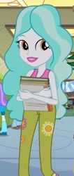 Size: 243x572 | Tagged: safe, screencap, aqua blossom, paisley, sandalwood, equestria girls, equestria girls (movie), boots, cropped, flower, high heel boots, library, lockers, notebook, rear view