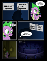 Size: 1275x1650 | Tagged: safe, artist:dsana, spike, dragon, comic:to look after, canterlot library, comic, deleted scene, library, solo