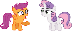 Size: 7416x3251 | Tagged: safe, artist:illumnious, scootaloo, sweetie belle, bloom and gloom, .ai available, absurd resolution, simple background, transparent background, unamused, vector