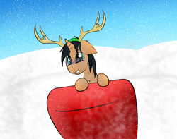 Size: 3800x3000 | Tagged: safe, artist:scarrly, antlers, chrtismas, sleigh, snow, snowfall, solo