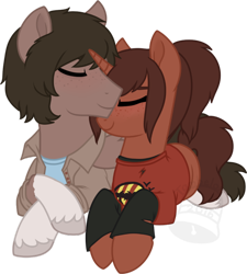 Size: 600x668 | Tagged: safe, artist:tambelon, earth pony, pony, unicorn, carl grimes, clothes, colt, crossover, ellie, female, filly, male, ponified, shipping, shirt, straight, the last of us, the walking dead, watermark