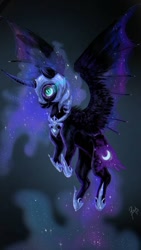 Size: 600x1067 | Tagged: safe, artist:black-opal1, nightmare moon, alicorn, pony, curved horn, female, mare, solo