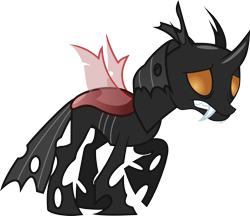 Size: 1440x1243 | Tagged: safe, artist:lightningbolt, derpibooru exclusive, changeling, .svg available, a fever you can't sweat out, bags under eyes, brent wilson, fangs, frown, male, nervous, panic! at the disco, ponified, raised hoof, red changeling, sad, simple background, solo, stallion, svg, transparent background, vector