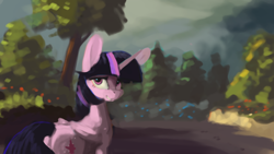 Size: 1280x720 | Tagged: dead source, safe, artist:hierozaki, twilight sparkle, twilight sparkle (alicorn), alicorn, pony, forest, solo, tree