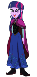 Size: 1648x3380 | Tagged: safe, artist:renthegodofhumor, twilight sparkle, equestria girls, anna, clothes, crossover, disney, dress, female, frozen (movie), open mouth, simple background, solo, transparent background