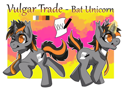 Size: 792x576 | Tagged: safe, artist:afterdarkpark, oc, oc only, oc:vulgar trade, bat pony, hybrid, pony, unicorn, bat pony unicorn, female, necktie