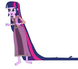 Size: 4459x3956 | Tagged: safe, artist:renthegodofhumor, twilight sparkle, equestria girls, absurd resolution, barefoot, crossover, disney, feet, female, long hair, open mouth, rapunzel, solo, tangled (disney)