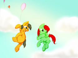 Size: 2592x1936 | Tagged: safe, artist:elskafox, oc, oc only, oc:artline, oc:solar bronze, balloon, date