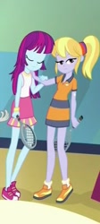 Size: 303x678 | Tagged: safe, cloudy kicks, mystery mint, equestria girls, friendship games, bracelet, clothes, jewelry, losing, shoes, sneakers, socks, sports dress, tennis, tennis racket