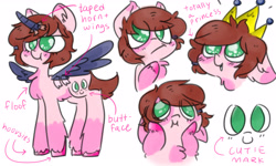 Size: 3907x2344 | Tagged: safe, artist:stargee, oc, oc only, oc:ponysona, fake horn, fake wings, floppy ears, heart eyes, ponysona, reference sheet, solo, wingding eyes