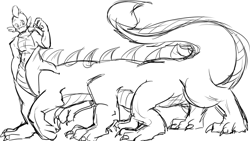 Size: 1217x684 | Tagged: safe, artist:peripericote, spike, dragon, taur, adult spike, multiple limbs, older, paws, post-transformation, solo, taur train, transformation