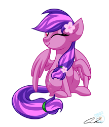 Size: 1024x1191 | Tagged: safe, artist:iheartjapan789, oc, oc only, oc:moonlight blossom, pegasus, pony, female, mare, one eye closed, simple background, solo, transparent background, wink