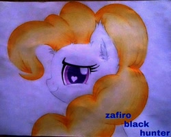 Size: 960x771 | Tagged: safe, artist:zafiro-black-hunter, surprise, bust, heart eyes, photo, portrait, solo, traditional art, wingding eyes