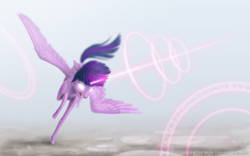 Size: 2560x1600 | Tagged: safe, artist:draknairy, twilight sparkle, twilight sparkle (alicorn), alicorn, pony, artflow, female, glowing eyes, magic, magic circle, open mouth, solo