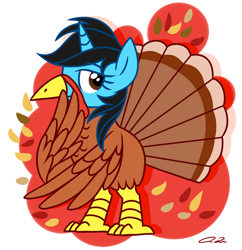 Size: 1024x1059 | Tagged: safe, artist:iheartjapan789, oc, oc only, oc:andrea, pony, unicorn, clothes, costume, female, mare, solo, thanksgiving, turkey, turkey costume