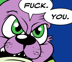 Size: 463x399 | Tagged: safe, artist:catfood-mcfly, spike, dog, equestria girls, cropped, dialogue, fuck you, incestria girls, reaction image, solo, spike the dog, tumblr comic, vulgar