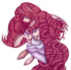 Size: 2694x2662 | Tagged: safe, artist:dem0nicvibes, alicorn, pony, alicornified, clothes, dress, impossibly large hair, ponified, race swap, rose quartz (steven universe), solo, steven universe