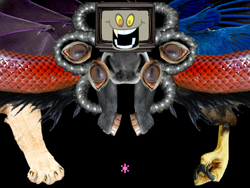 Size: 640x480 | Tagged: safe, artist:dalekolt, discord, twilight sparkle, abomination, floweycord, laughing, nightmare fuel, omega discord, omega flowey, open mouth, smiling, twilight friskle, undertale, wide eyes