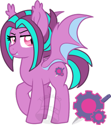 Size: 576x650 | Tagged: safe, artist:tambelon, oc, oc only, bat pony, pony, female, mare, solo, watermark