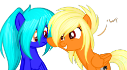 Size: 1200x663 | Tagged: safe, artist:snowbunny0820, oc, oc only, oc:gamer jack, oc:snowbunny, pegasus, pony, base used, boop, female, mare, simple background, transparent background